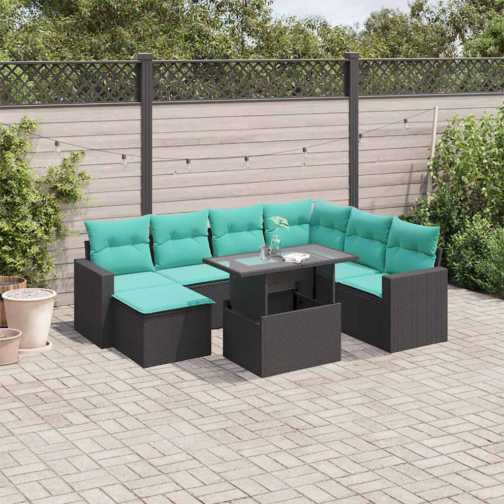 8 Piece Garden Sofa Set with Cushions Black Poly Rattan