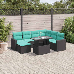 8 Piece Garden Sofa Set with Cushions Black Poly Rattan