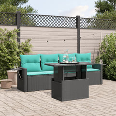 5 Piece Garden Sofa Set with Cushions Black Poly Rattan