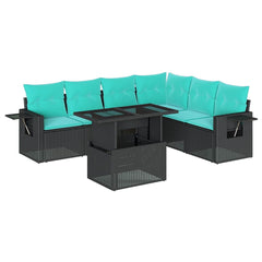 7 Piece Garden Sofa Set with Cushions Black Poly Rattan