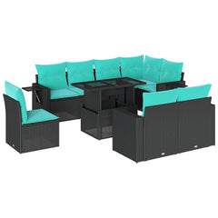 9 Piece Garden Sofa Set with Cushions Black Poly Rattan