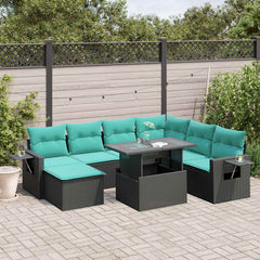8 Piece Garden Sofa Set with Cushions Black Poly Rattan