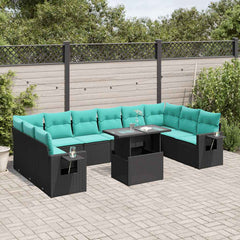 11 Piece Garden Sofa Set with Cushions Black Poly Rattan
