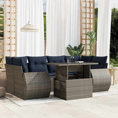 7 Piece Garden Sofa Set with Cushions Grey Poly Rattan