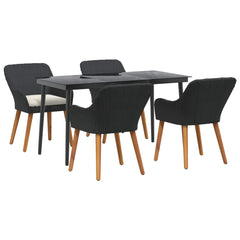Garden Dining Set with Cushion 5 pcs Black Poly Rattan