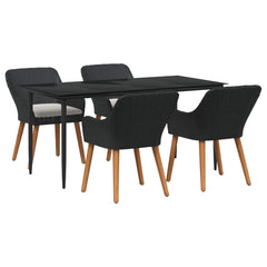 Garden Dining Set with Cushion 5 pcs Black Poly Rattan