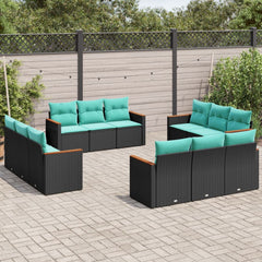 12 Piece Patio Sofa Set with Cushions Black Poly Rattan