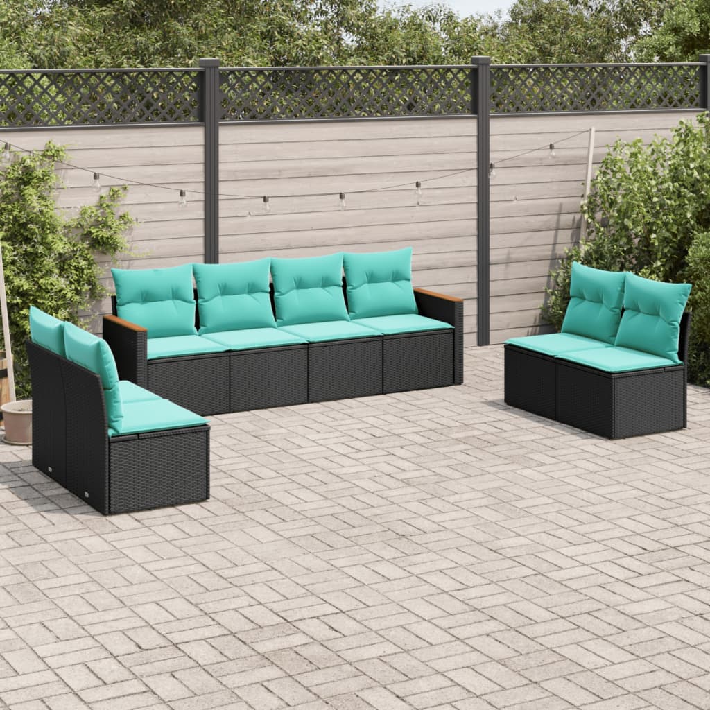8 Piece Patio Sofa Set with Cushions Black Poly Rattan