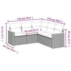 5 Piece Patio Sofa Set with Cushions Black Poly Rattan