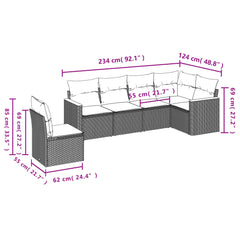 6 Piece Patio Sofa Set with Cushions Black Poly Rattan