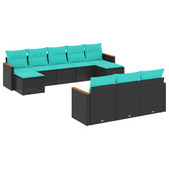 10 Piece Patio Sofa Set with Cushions Black Poly Rattan