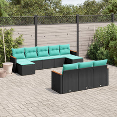 10 Piece Patio Sofa Set with Cushions Black Poly Rattan