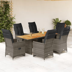 Bistro Set Grey PE rattan, powder-coated steel, solid acacia wood