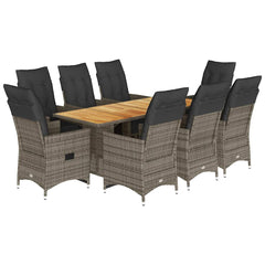 Bistro Set Grey PE rattan 8-seater Adjustable Footrests