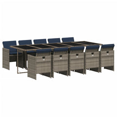 Patio Dining Set Set of 10 Gray PE rattan Large Foldable