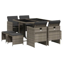 Garden Dining Set Grey PE rattan 9 Piece Stackable