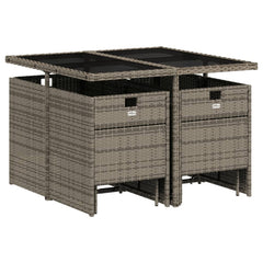 Garden Dining Set Grey PE rattan 9 Piece Stackable