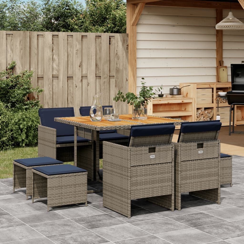 Patio Dining Set Set of 8 Gray and Navy Blue
