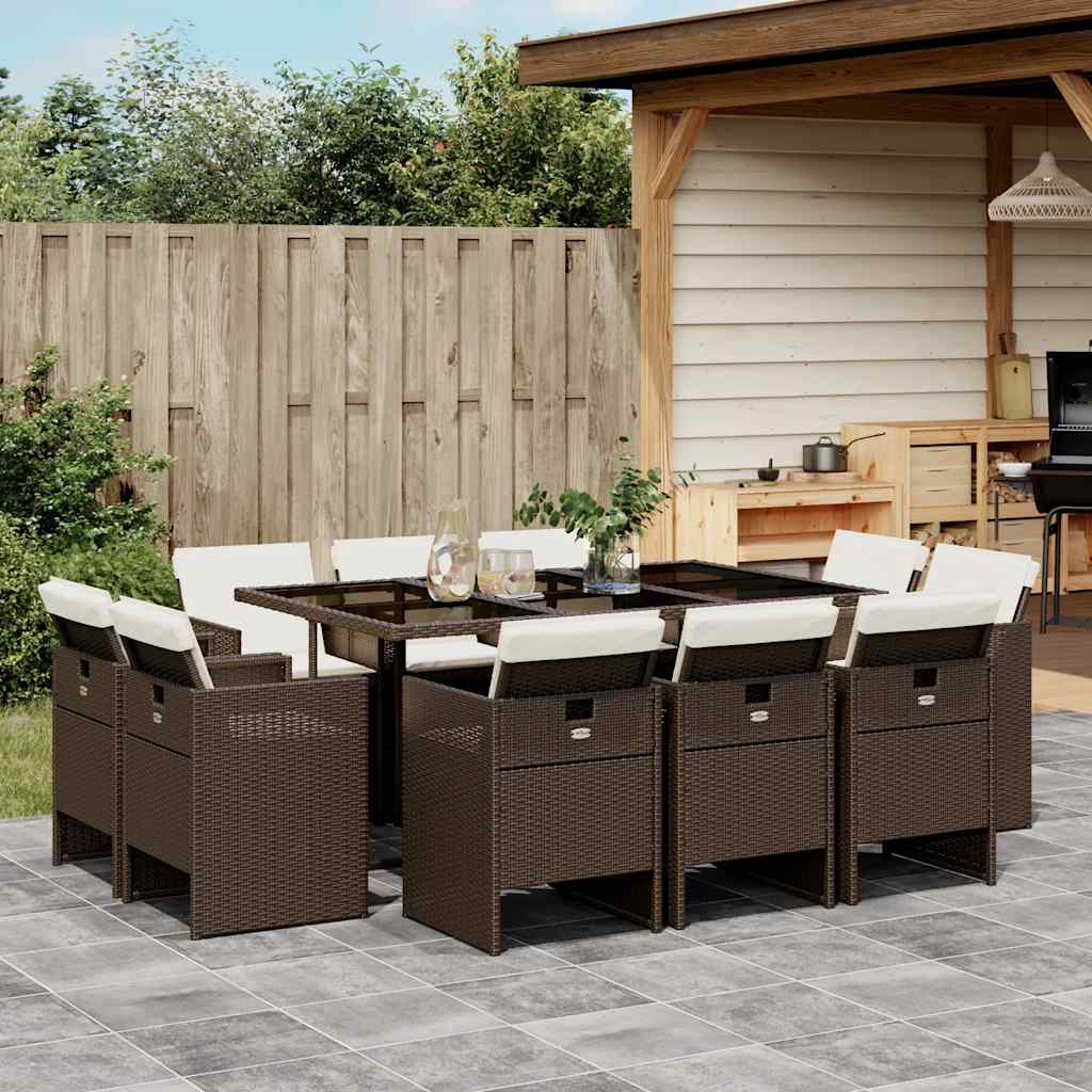 Patio Dining Set Set of 10 Brown and black