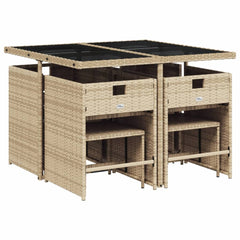 Patio Dining Set Set of 8 Beige PE Rattan Medium Foldable
