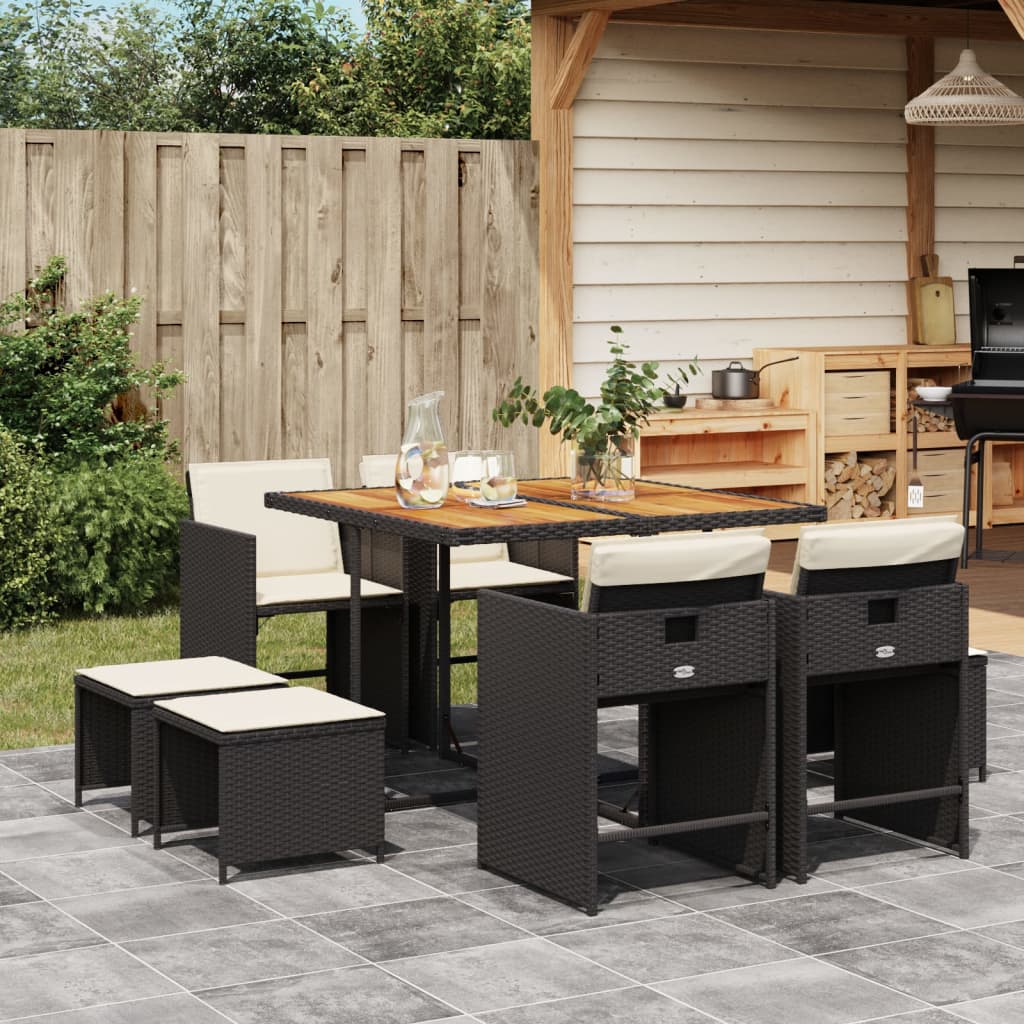 Patio Dining Set Set of 8 Black, Brown, Cream White