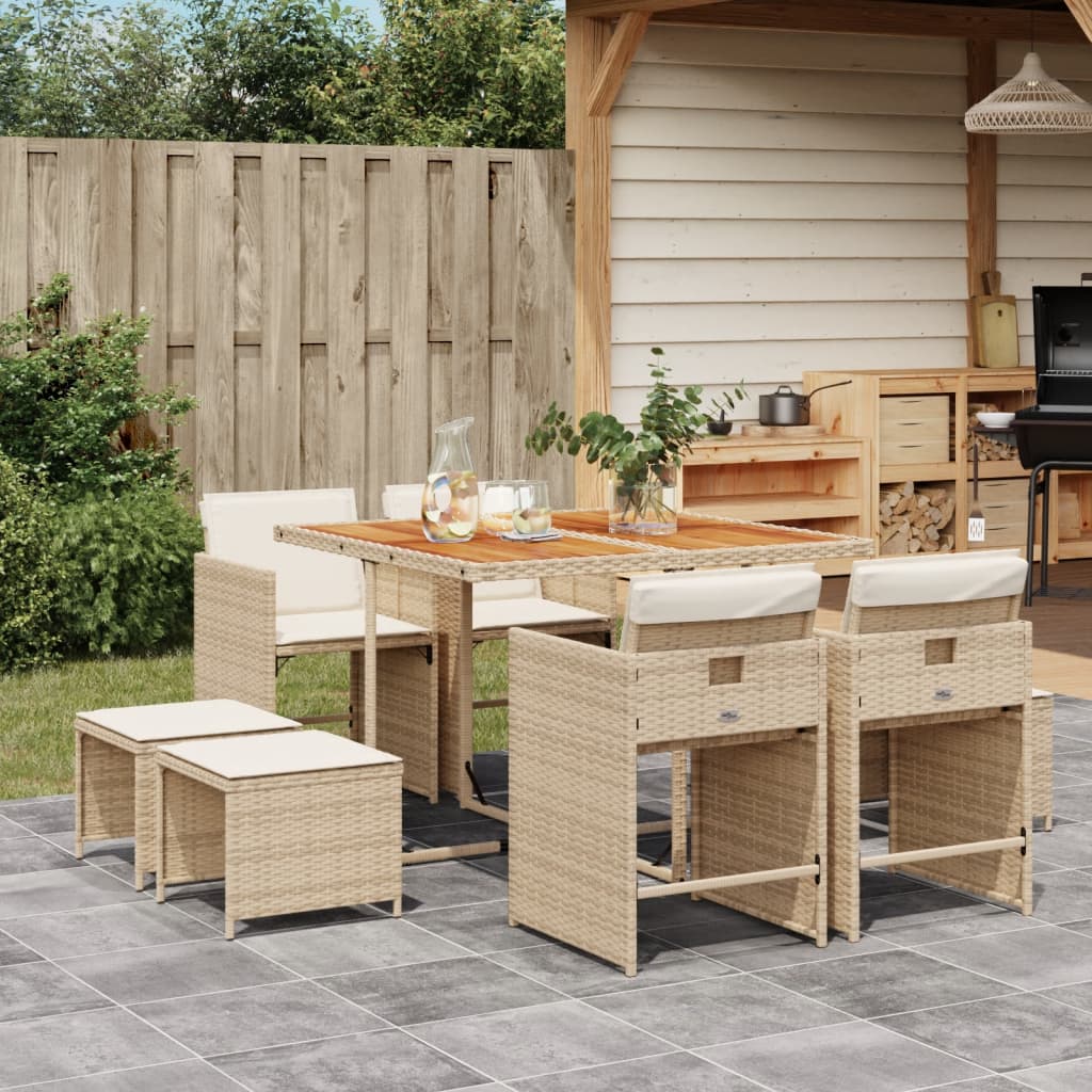 Patio Dining Set Set of 8 Beige PE rattan 9 Piece Foldable