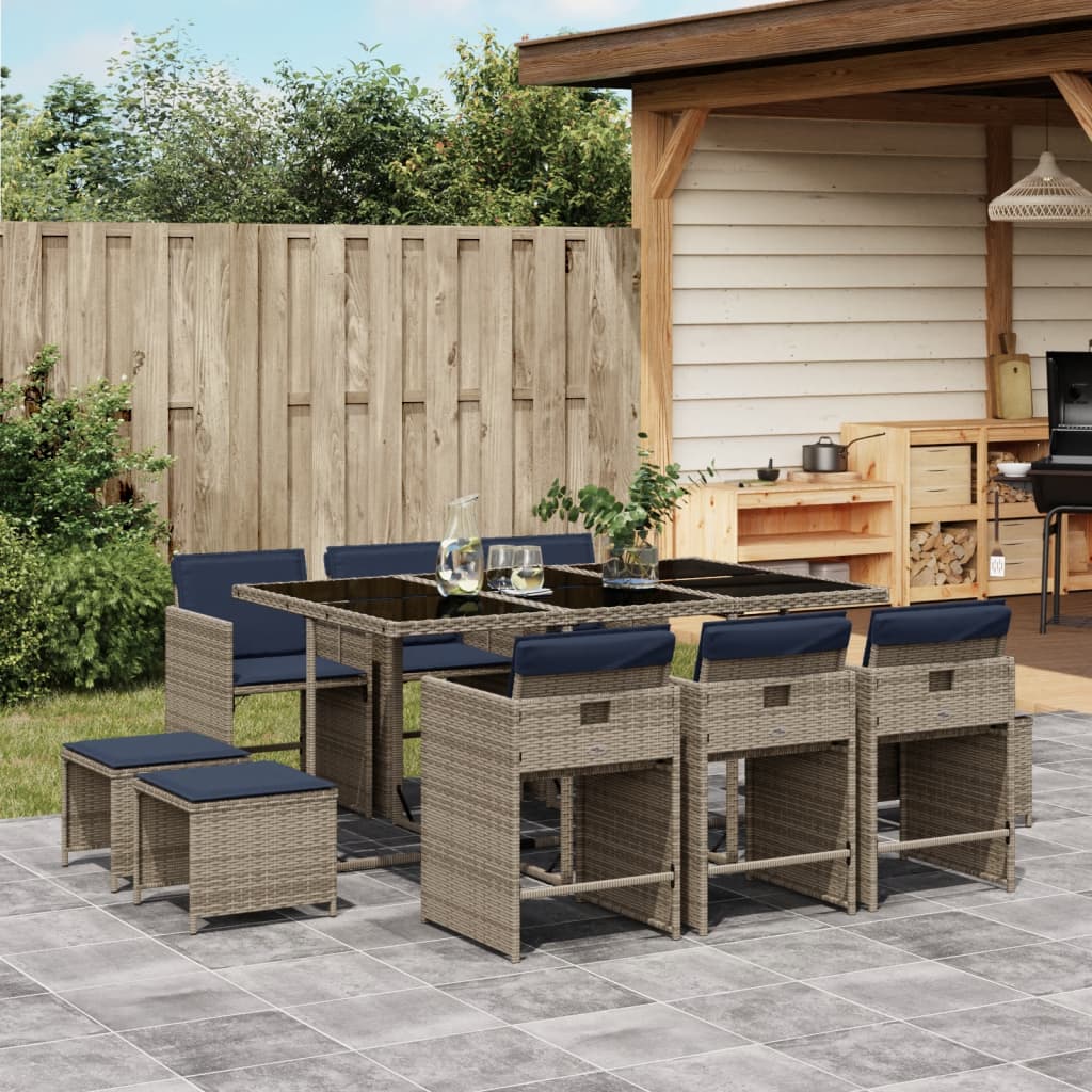Patio Dining Set Set of 10 Gray, Navy Blue