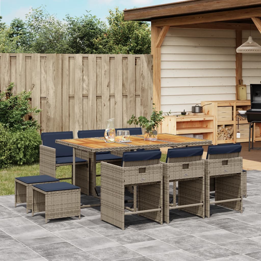 Patio Dining Set Set of 10 Grey PE Rattan 11 Pieces Foldable
