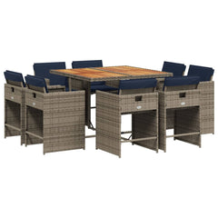 Patio Dining Set Set of 8 Grey Poly rattan 8-seat Collapsible