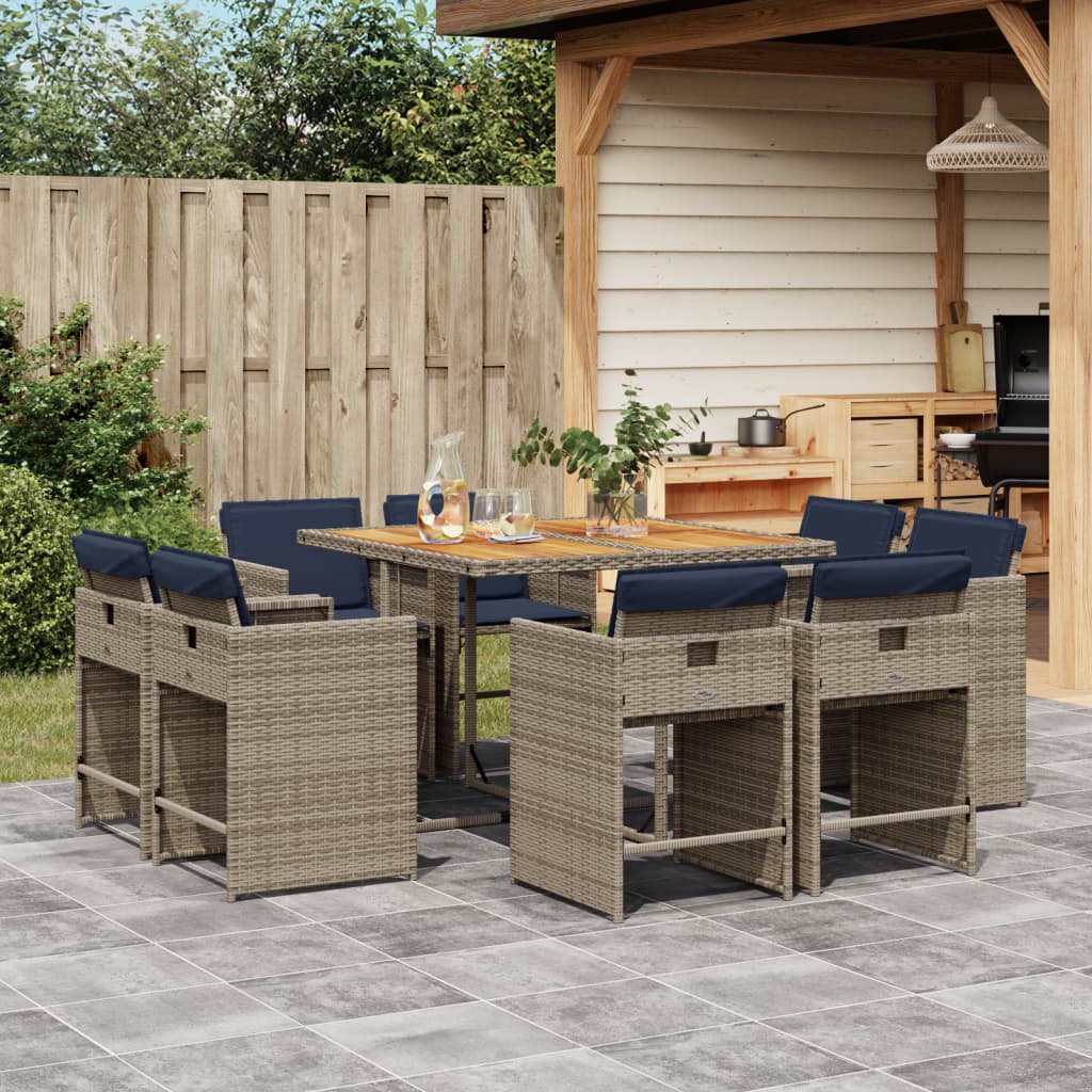 Patio Dining Set Set of 8 Grey Poly rattan 8-seat Collapsible