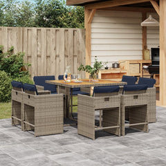 Patio Dining Set Set of 8 Grey Poly rattan 8-seat Collapsible