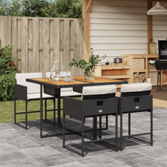 Garden Dining Set Black PE Rattan 4-seater Foldable