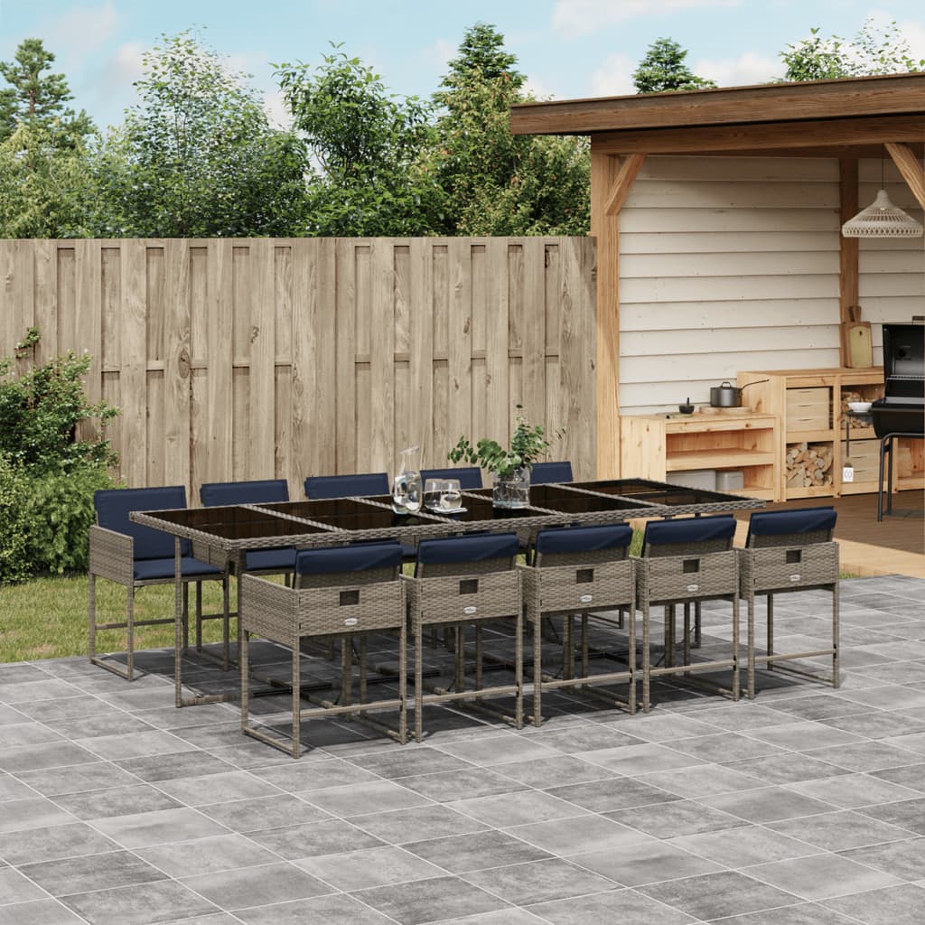 Patio Dining Set Set of 10 Gray PE Rattan 10-seater Foldable