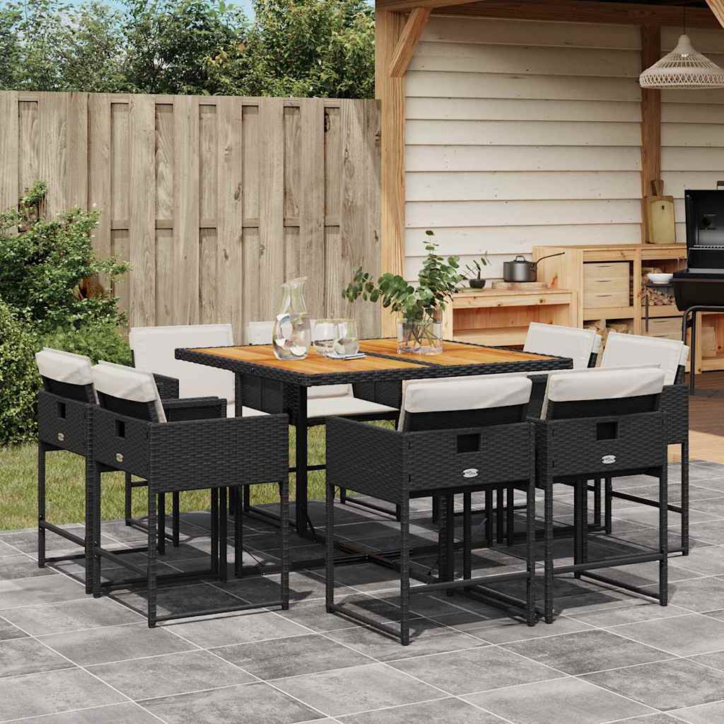 Patio Dining Set Set of 8 Black PE rattan Large Collapsible