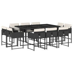 11 Piece Patio Dining Set with Cushions Black Poly Rattan