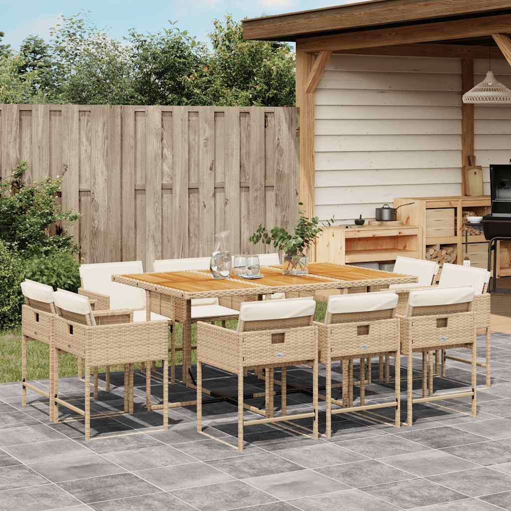 Patio Dining Set Set of 10 Beige PE rattan 10-person Foldable