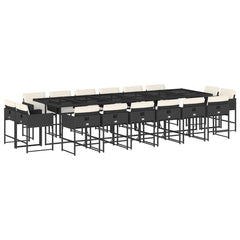 Patio Dining Set Set of 16 Black PE Rattan Large Foldable