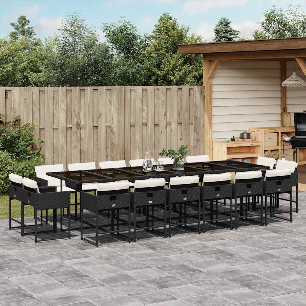 Patio Dining Set Set of 16 Black PE Rattan Large Foldable