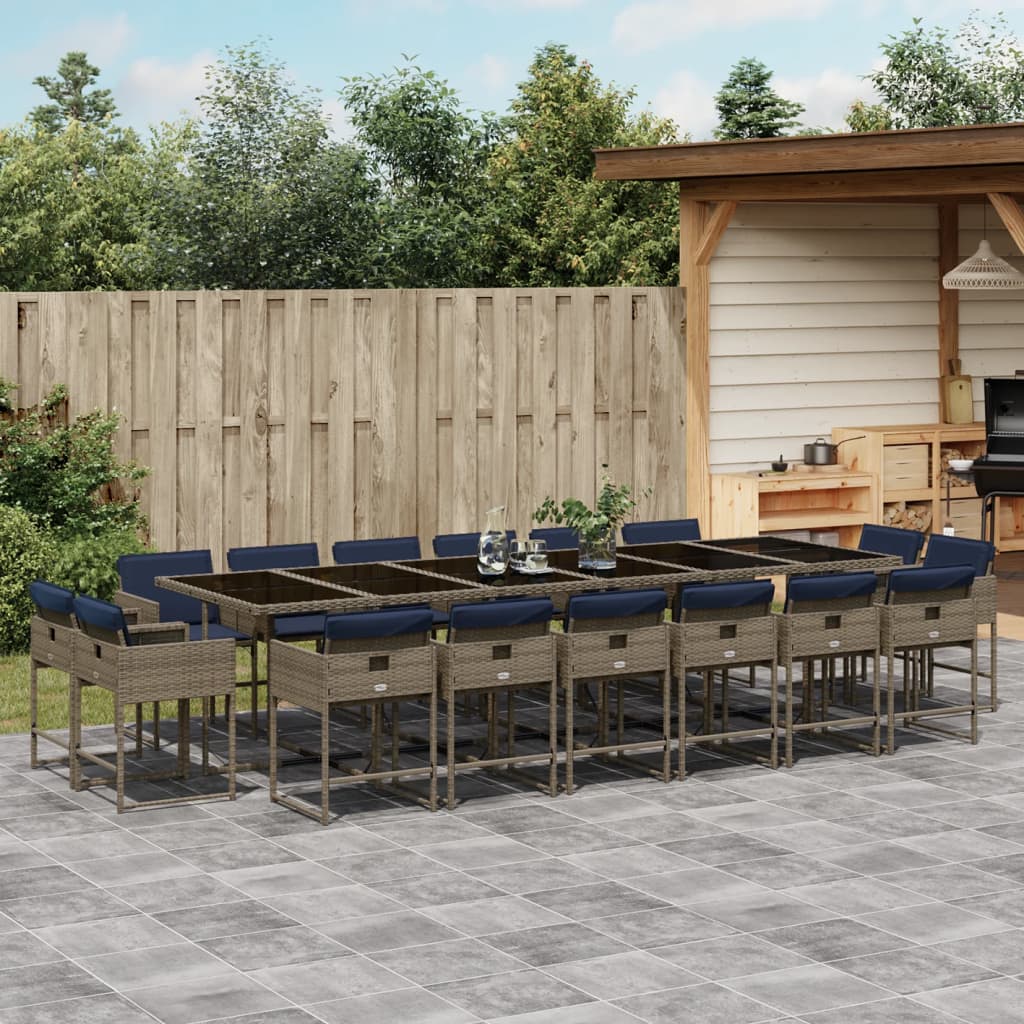 Patio Dining Set Set of 16 Gray PE rattan Large Foldable