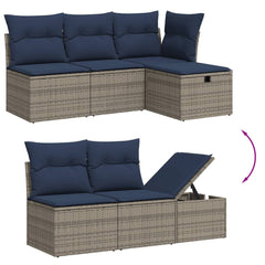 5 Piece Patio Sofa Set with Cushions Gray Poly Rattan