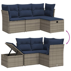 4 Piece Patio Sofa Set with Cushions Gray Poly Rattan