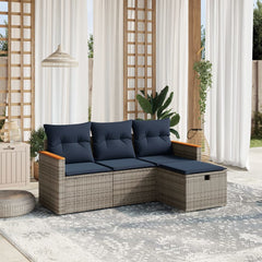 4 Piece Patio Sofa Set with Cushions Gray Poly Rattan