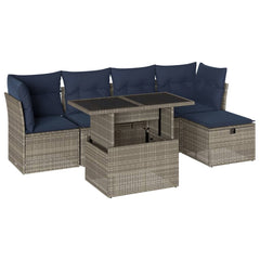 6 Piece Garden Sofa Set with Cushions Grey Poly Rattan