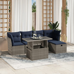 6 Piece Garden Sofa Set with Cushions Grey Poly Rattan