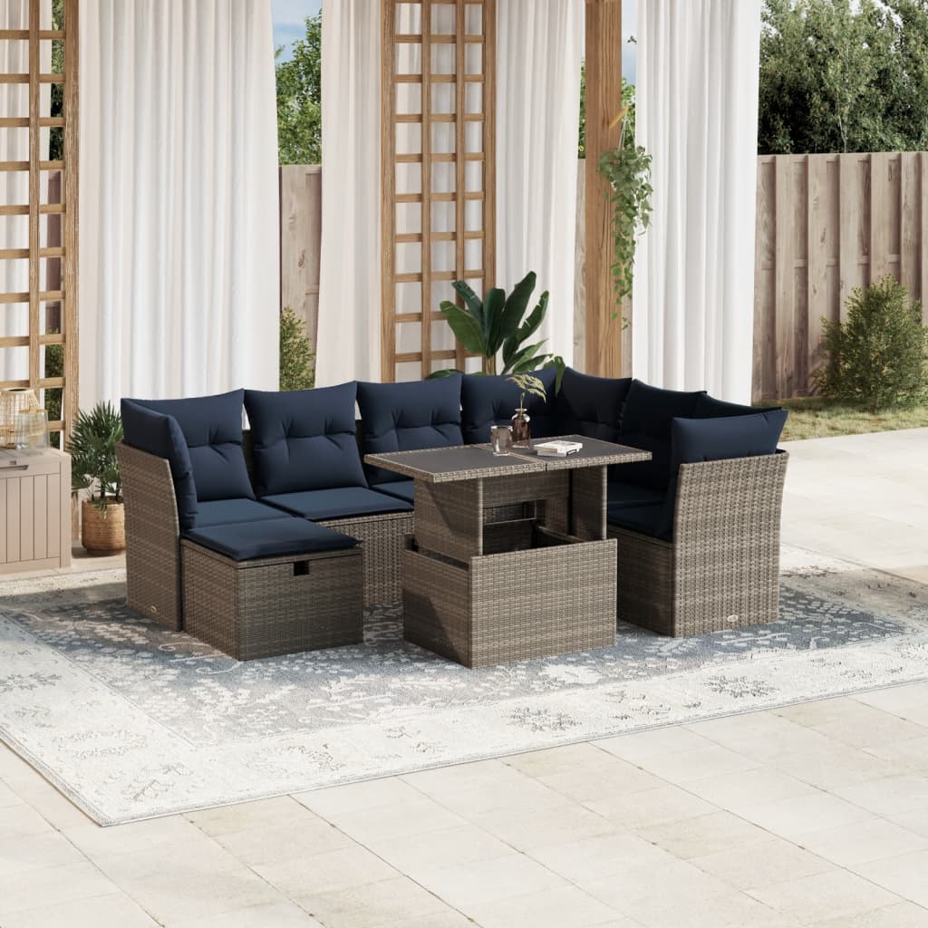 8 Piece Garden Sofa Set with Cushions Grey Poly Rattan