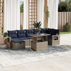 8 Piece Garden Sofa Set with Cushions Grey Poly Rattan