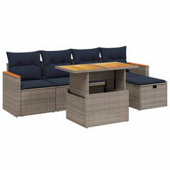 6 Piece Patio Sofa Set with Cushions Gray Poly Rattan