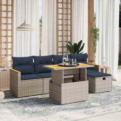 6 Piece Patio Sofa Set with Cushions Gray Poly Rattan