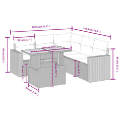 6 Piece Patio Sofa Set with Cushions Black Poly Rattan