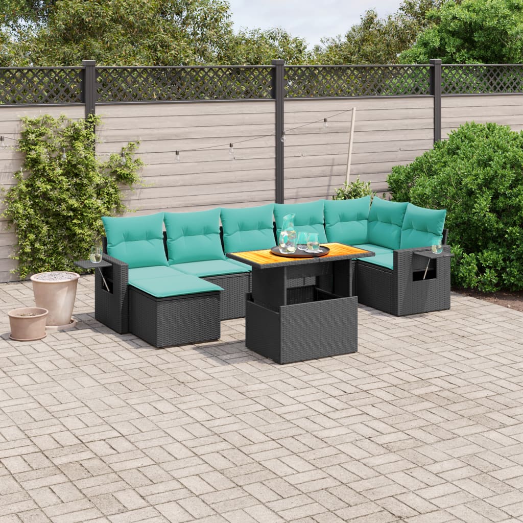 8 Piece Patio Sofa Set with Cushions Black Poly Rattan